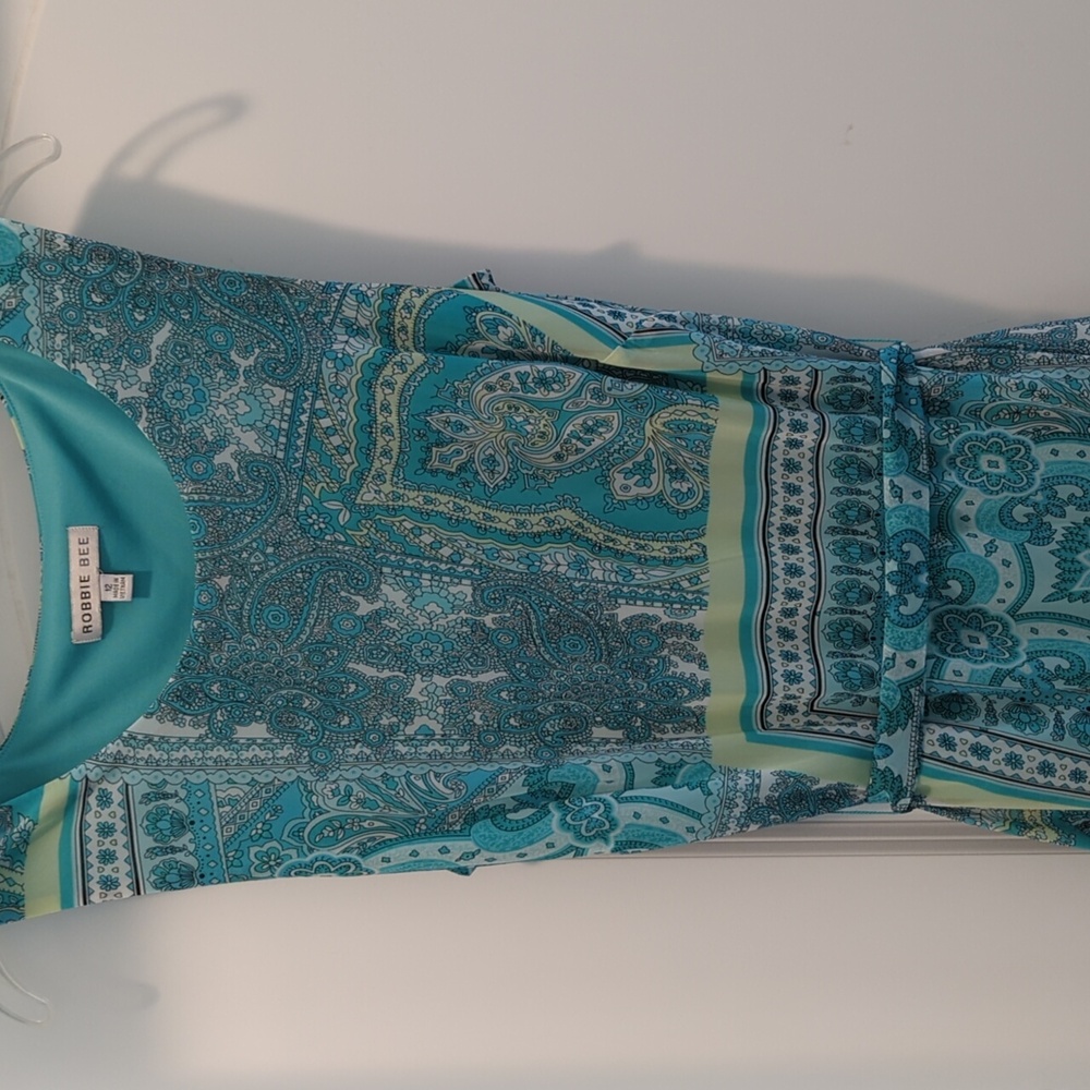 Paisley Print Sleeveless Dress -Teal, sz12